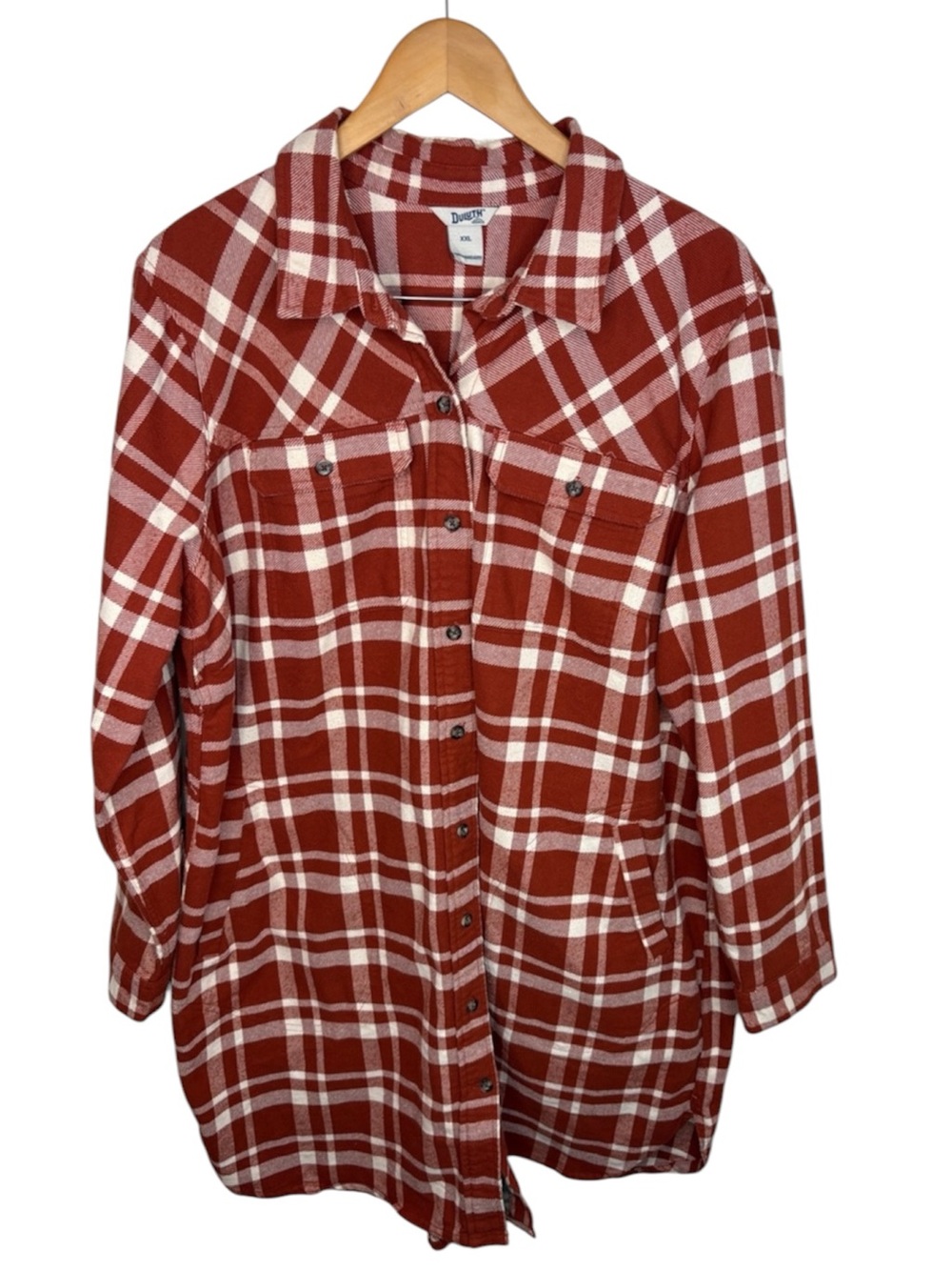 Duluth Trading Co Rust White Folklore Flannel Duster Women Size XXL